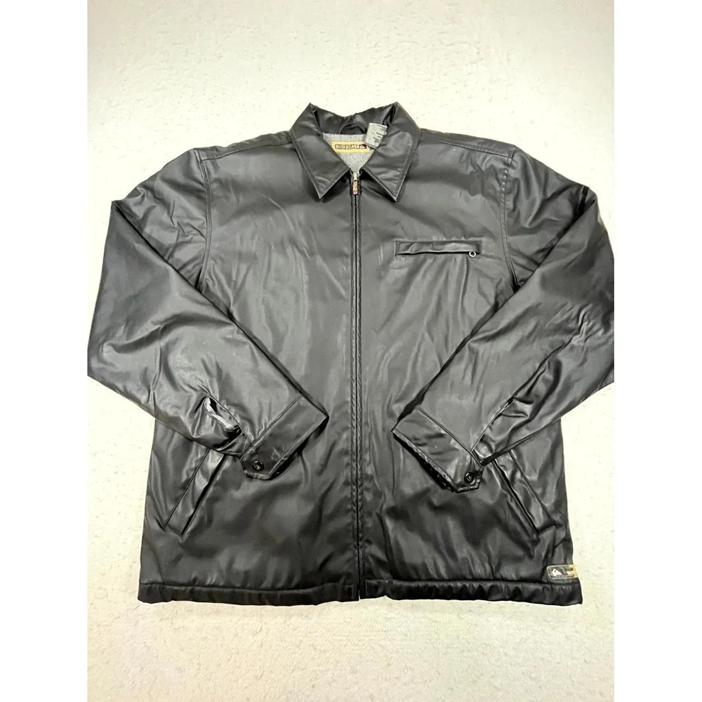 Y2K Quiksilver Jacket Mens Medium Black Fleece Lined Full Zip Insulated Thermal
